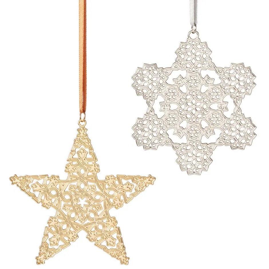 Clearance 2024 Sterling Silver Star and Snowflake Ornament Set Ornaments