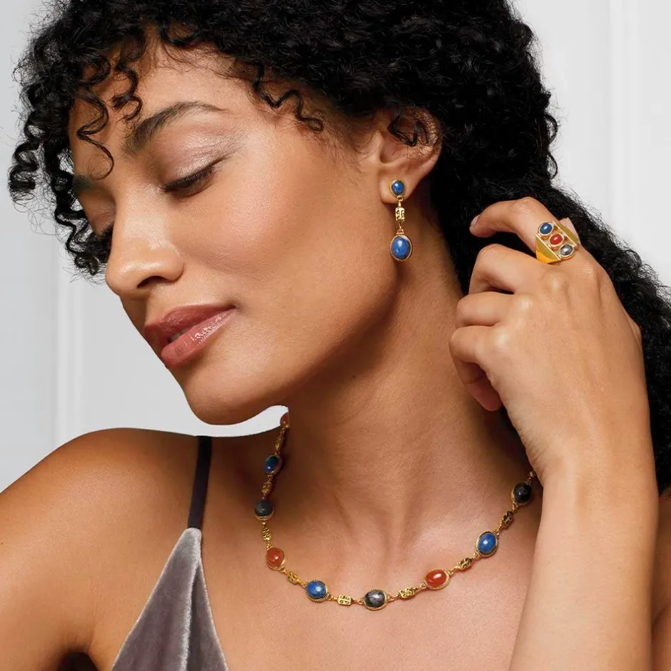 Ancient Gems Multistone Statement Necklace and Triple-Drop Lapis Earrings Set Jewelry Sets