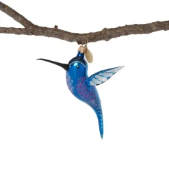 Hot Blue and Purple Hummingbird Glass Ornament Ornaments