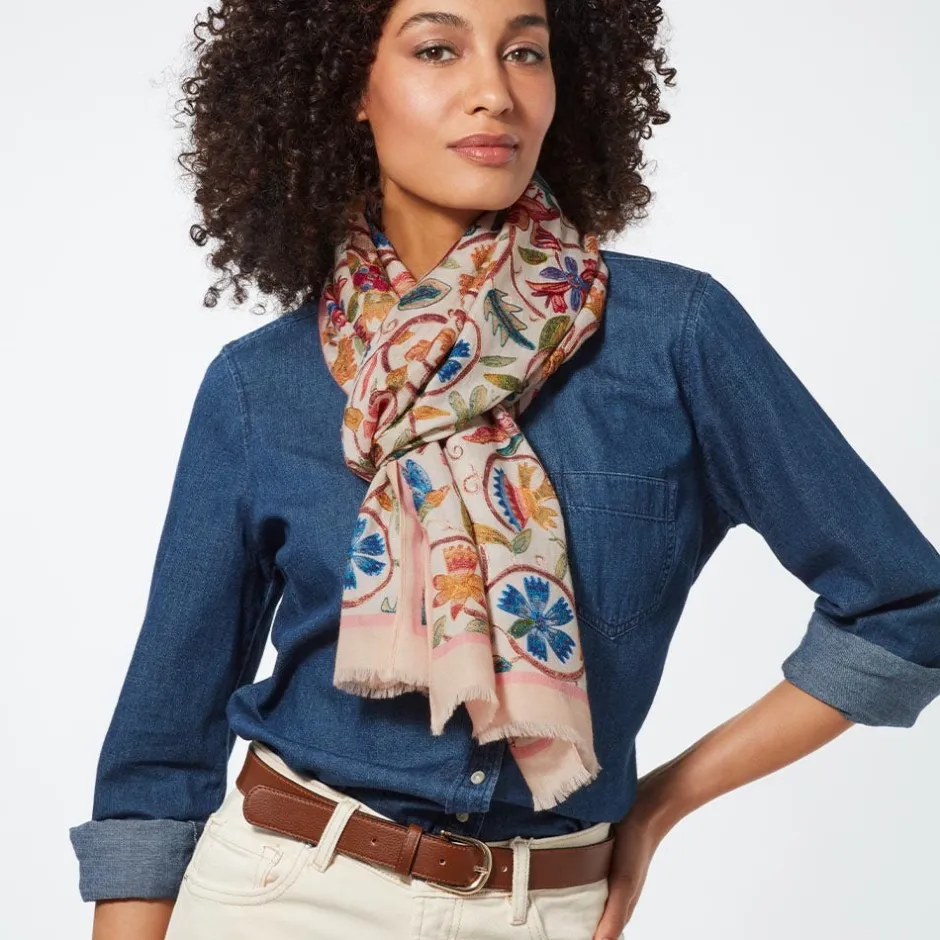 Best British Flowering Vines Embroidered Oblong Scarf Scarves & Wraps