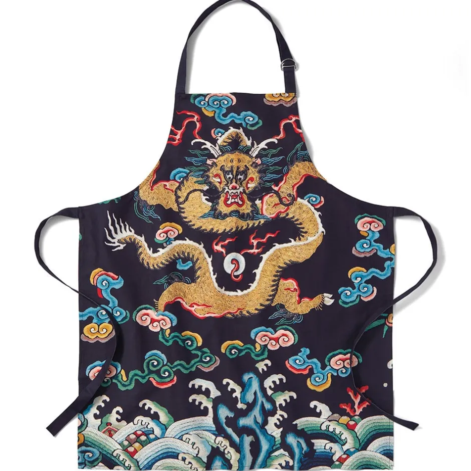 Hot Chinese Dragon Rank Badge Apron and Tea Towel Set Tableware