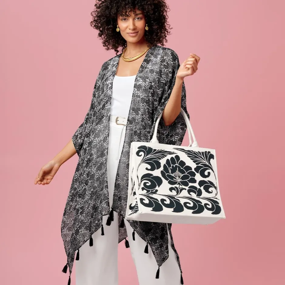 Discount Chinese Peony Oversize Structured Tote Bags