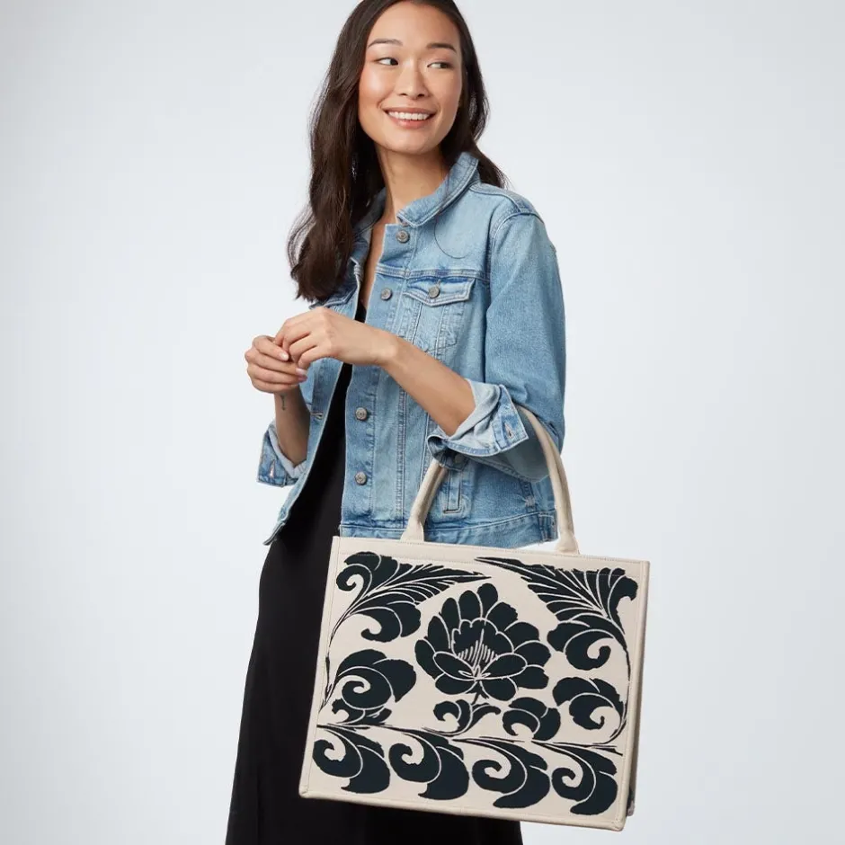 Discount Chinese Peony Oversize Structured Tote Bags