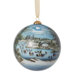 Best Currier & Ives Central Park in Winter Hand-Painted Glass Ornament Ornaments