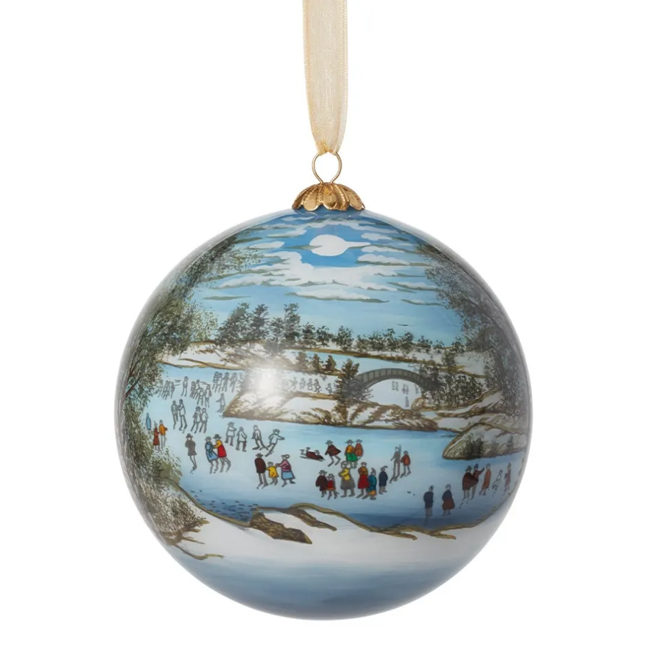 Best Currier & Ives Central Park in Winter Hand-Painted Glass Ornament Ornaments