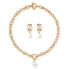 Best Cypriot Twist Pearl Chain Pendant Necklace and Triple-Hoop Earrings Set Jewelry Sets