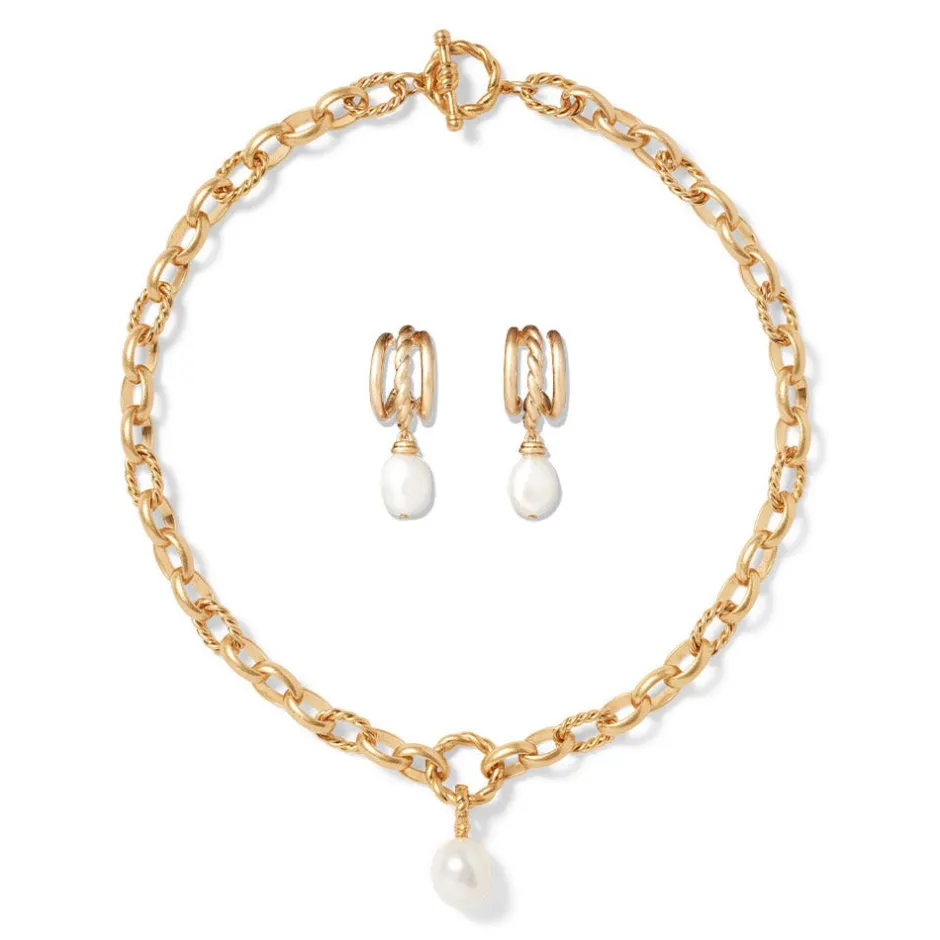 Best Cypriot Twist Pearl Chain Pendant Necklace and Triple-Hoop Earrings Set Jewelry Sets
