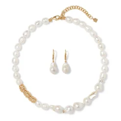 New Cypriot Twist Pearl Necklace and Drop Earrings Set Jewelry Sets