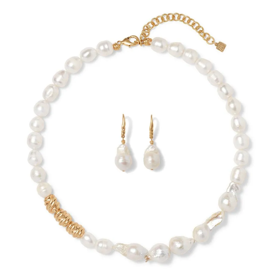 New Cypriot Twist Pearl Necklace and Drop Earrings Set Jewelry Sets