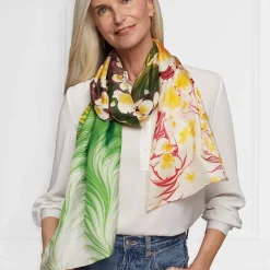 Best Daisy Garden Marbled Paper Oblong Silk Scarf Scarves & Wraps