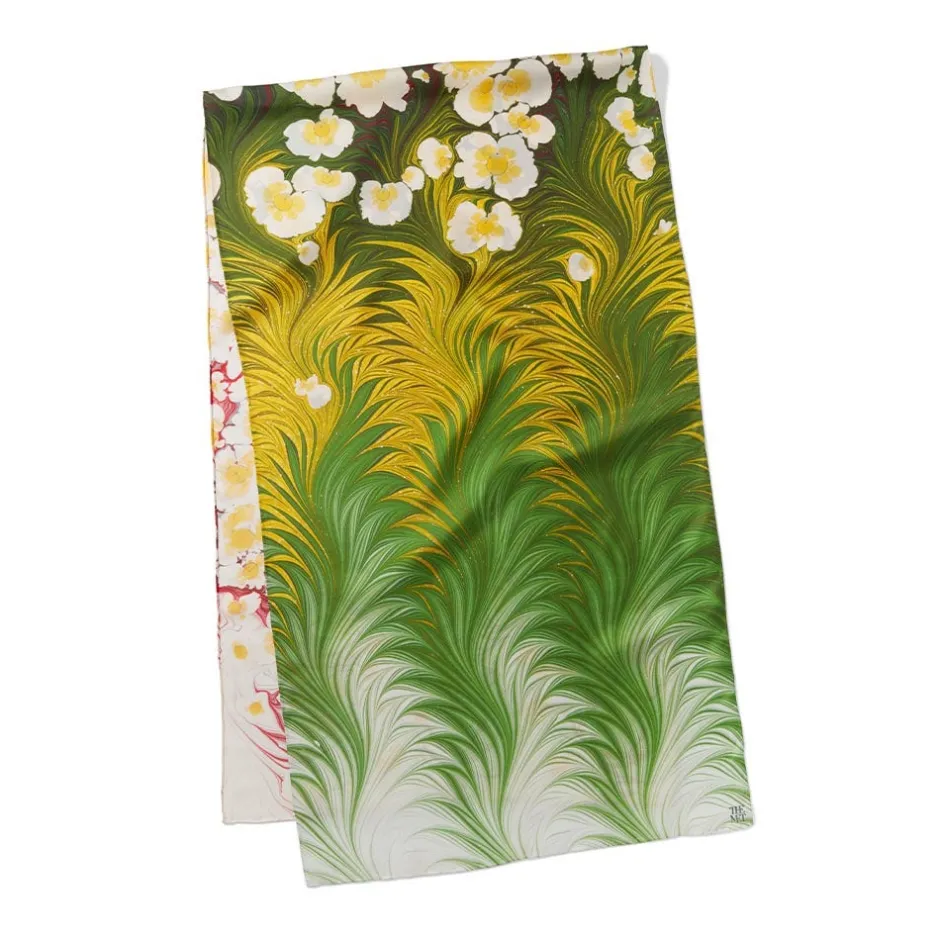 Best Daisy Garden Marbled Paper Oblong Silk Scarf Scarves & Wraps