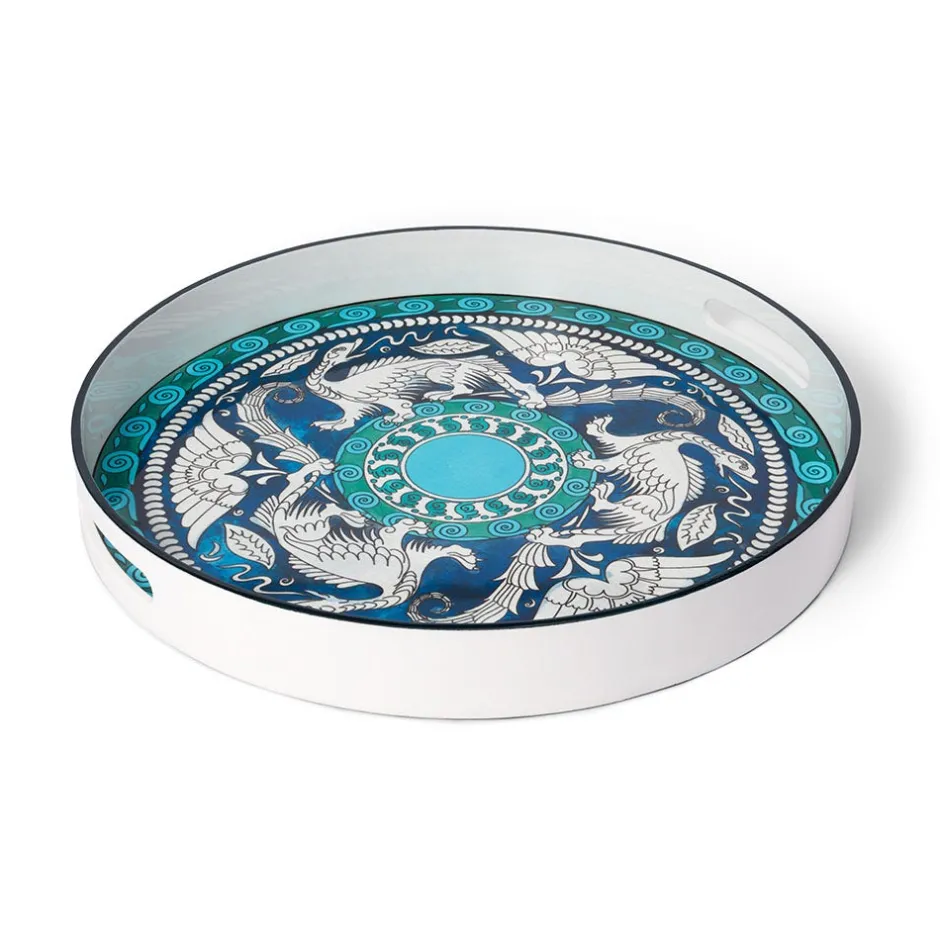 New De Morgan Stylized Dragons Lacquer Tray Tableware|Decorative Accents