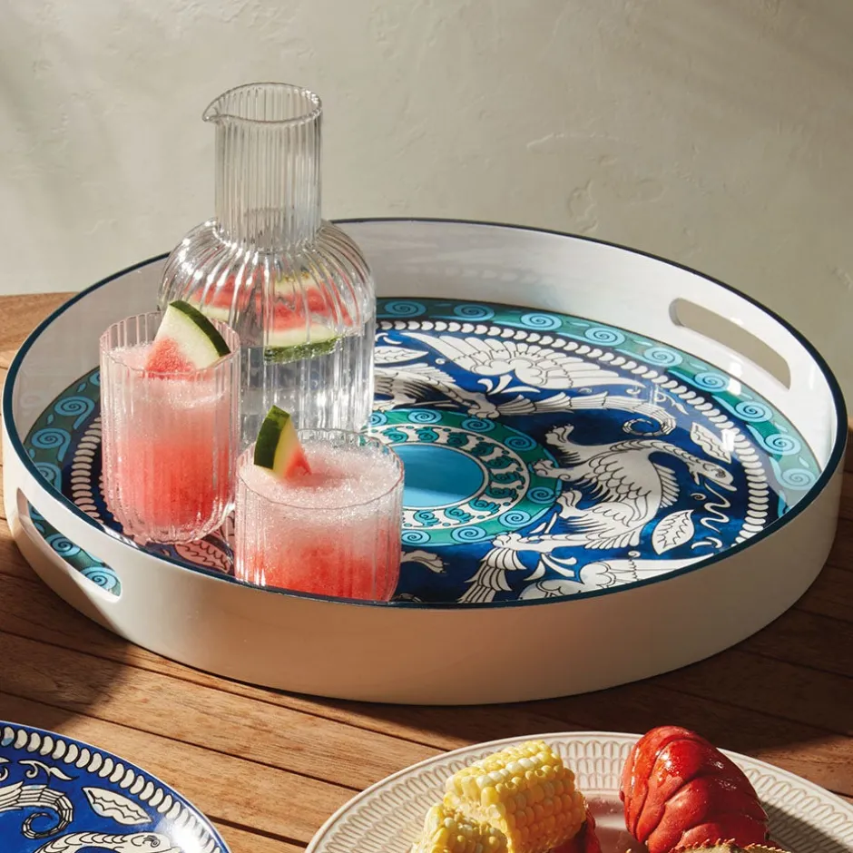 New De Morgan Stylized Dragons Lacquer Tray Tableware|Decorative Accents
