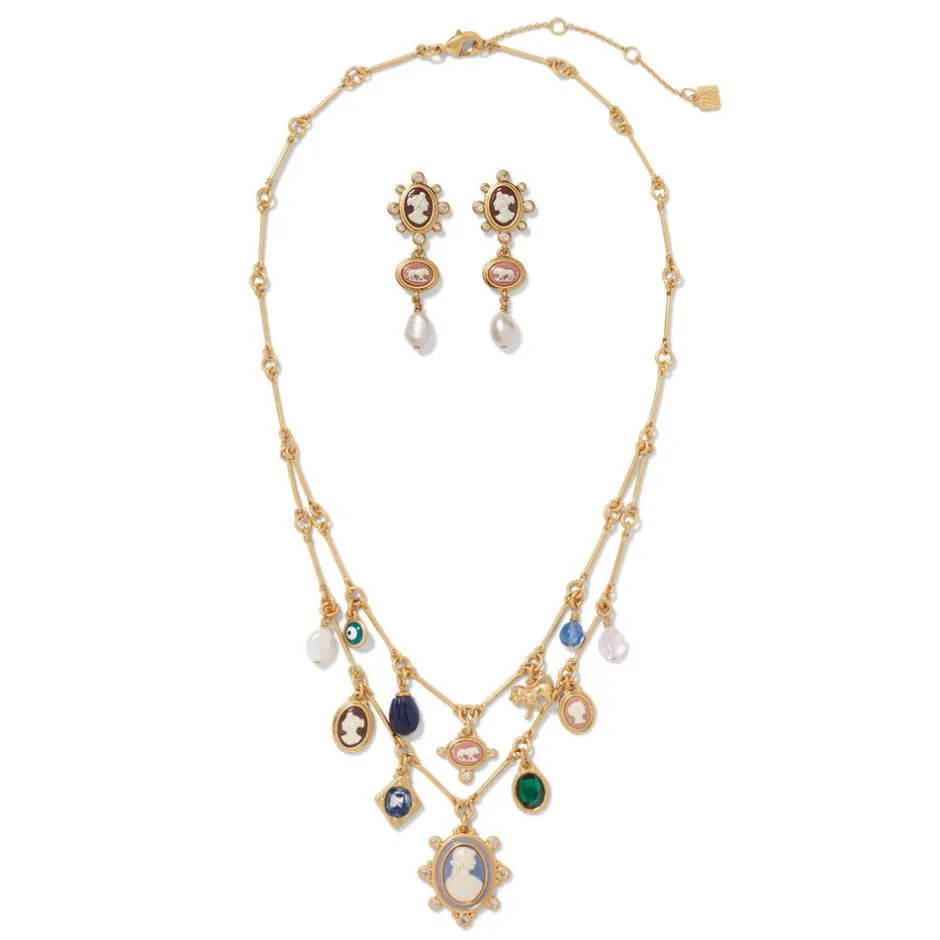 New European Cameo Charm Necklace and Drop Earrings Set Jewelry Sets