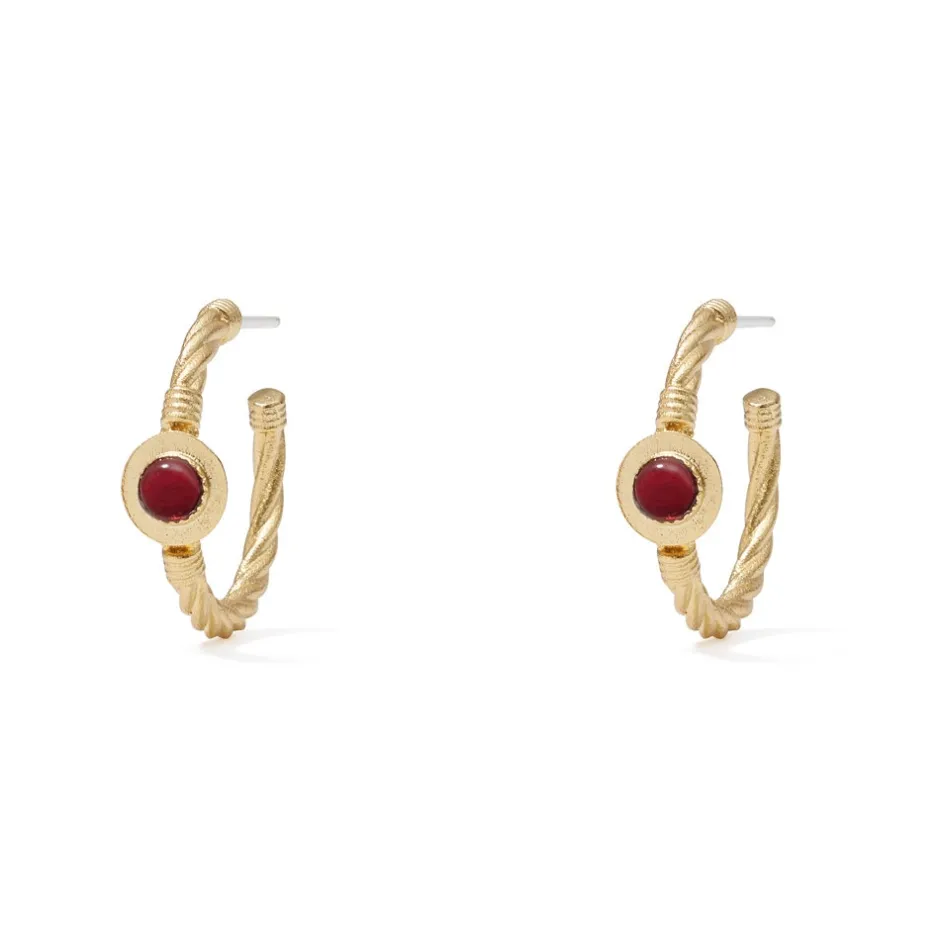 Hot Garnet Cabochon Twisted Hoop Earrings Earrings