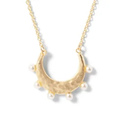 New Hammered Crescent Pearl Pendant Necklace Necklaces