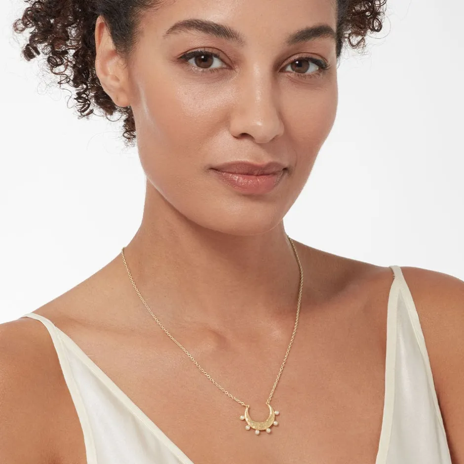 New Hammered Crescent Pearl Pendant Necklace Necklaces