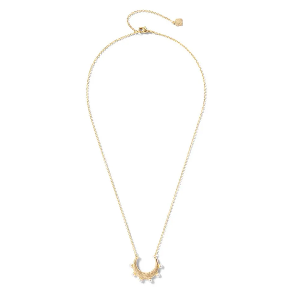 New Hammered Crescent Pearl Pendant Necklace Necklaces