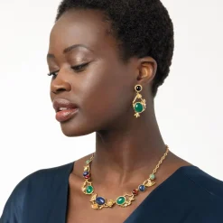 Hot Japanese Imari Collar Necklace and Linear Drop Earrings Set Jewelry Sets