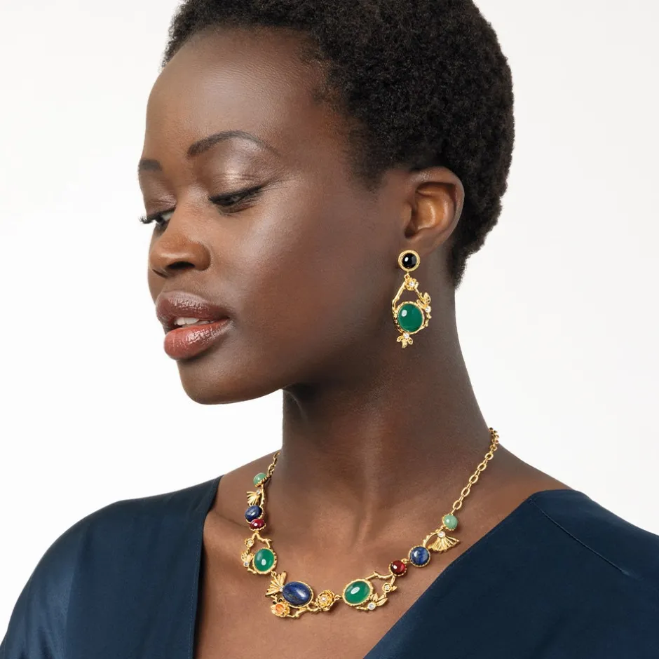 Hot Japanese Imari Collar Necklace and Linear Drop Earrings Set Jewelry Sets