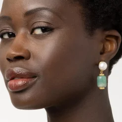 Outlet Karavas Gems Aventurine and Pearl Drop Earrings Earrings