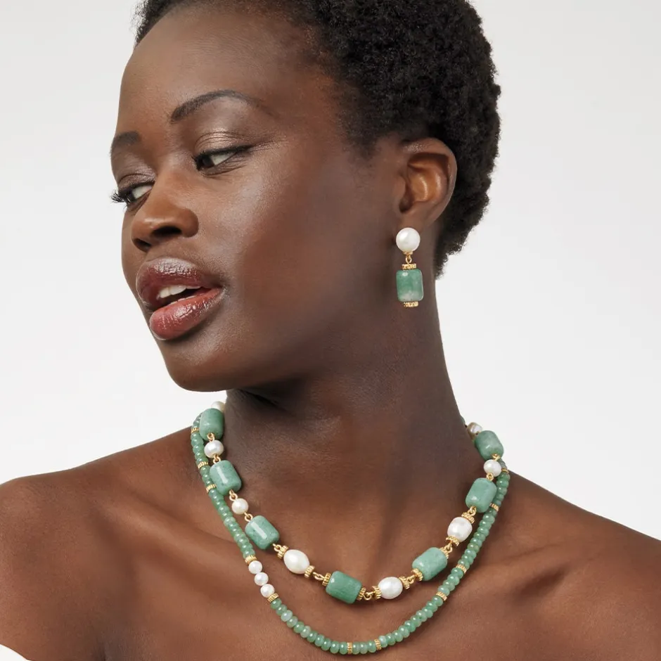 Outlet Karavas Gems Large-Bead Aventurine and Pearl Necklace and Drop Earrings Set Jewelry Sets