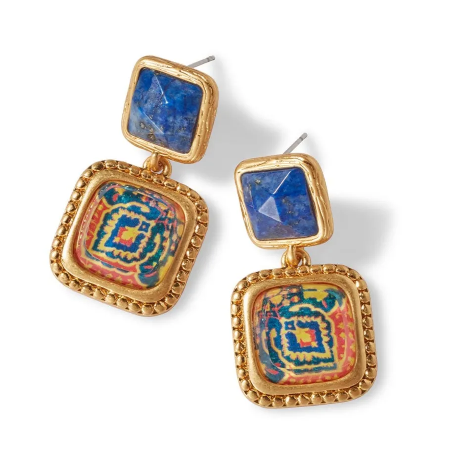 Hot Kashan Carpet Square Drop Earrings Earrings