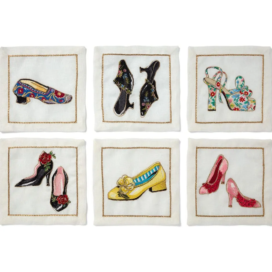 Best Kim Seybert Embroidered Shoes Linen Cocktail Napkin Set Tableware