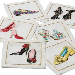 Best Kim Seybert Embroidered Shoes Linen Cocktail Napkin Set Tableware