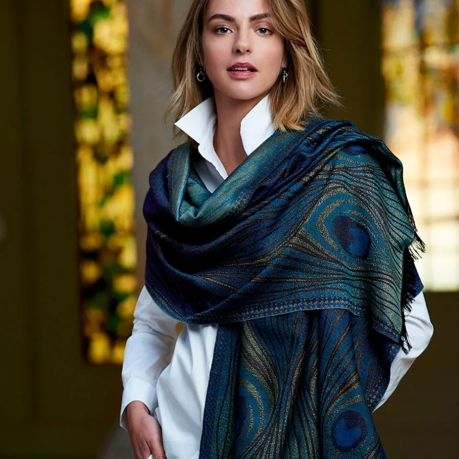 New Louis C. Tiffany Peacock Feather Wool-Blend Shawl Scarves & Wraps