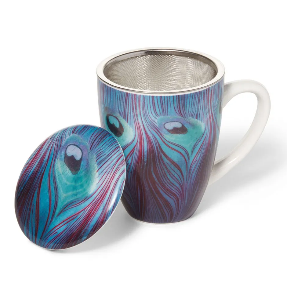 Outlet Louis C. Tiffany Peacock Feather Covered Mug with Tea Infuser Tableware