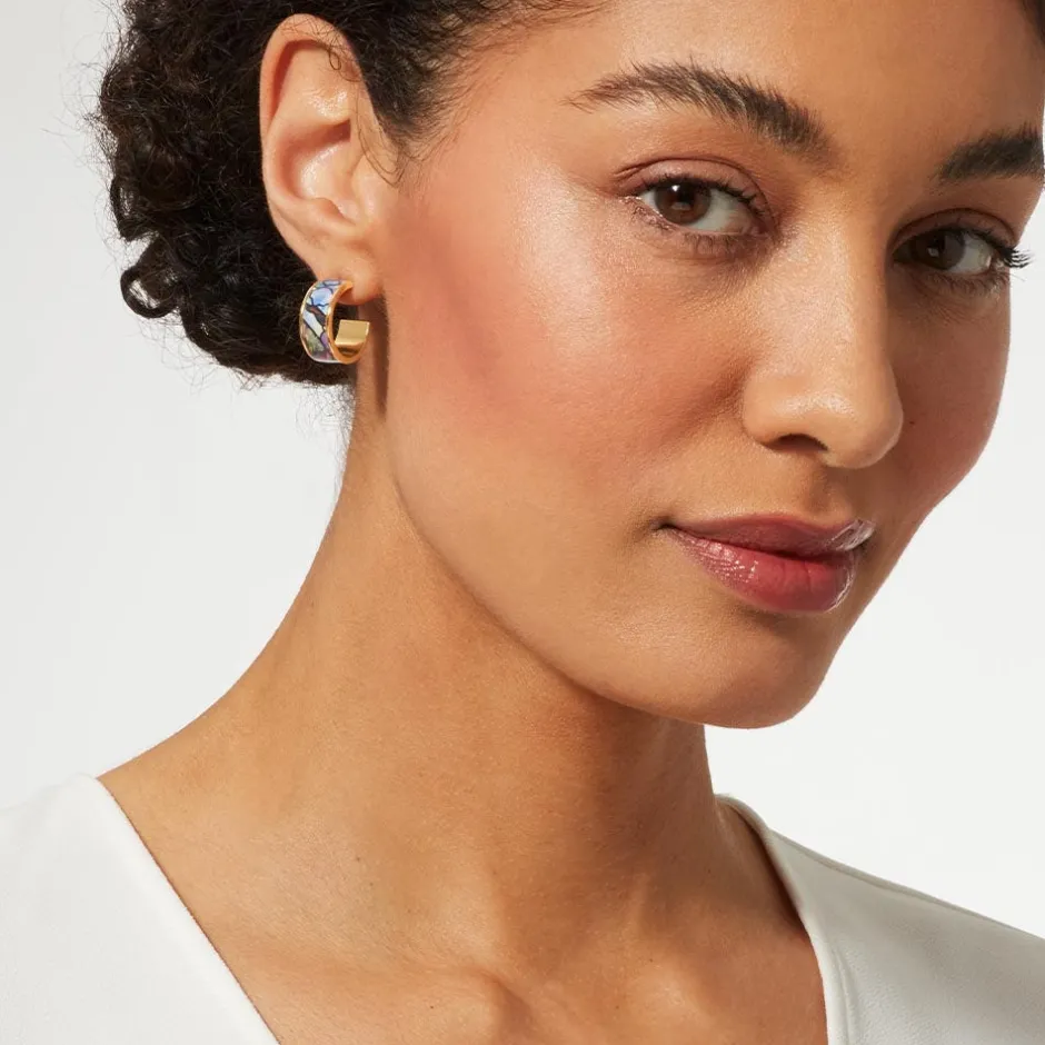 Magnolias and Irises Enamel Hoop Earrings Earrings