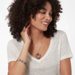 Hot Magnolias and Irises Enamel Pendant Necklace Necklaces