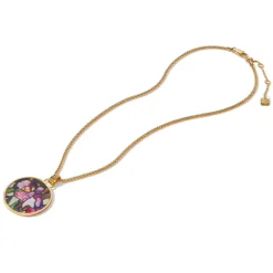 Hot Magnolias and Irises Enamel Pendant Necklace Necklaces