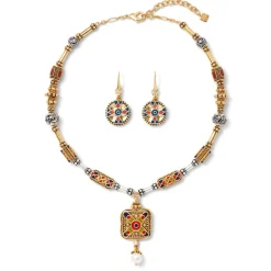 Discount Medieval Byzantine Statement Necklace and Drop Earrings Set Jewelry Sets