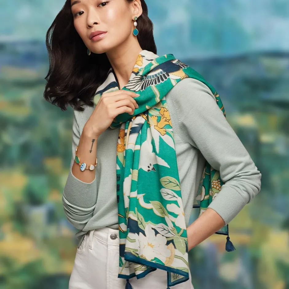 Hot Ming Birds and Flowering Branches Oversize Oblong Scarf Scarves & Wraps