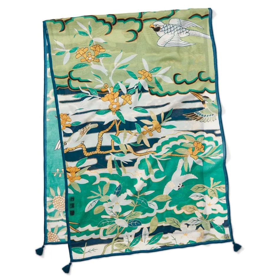 Hot Ming Birds and Flowering Branches Oversize Oblong Scarf Scarves & Wraps