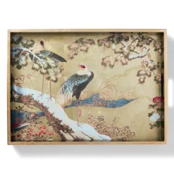 Online Momoyama Cranes and Flowers Lacquer Tray Tableware|Decorative Accents