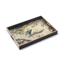 Online Momoyama Cranes and Flowers Lacquer Tray Tableware|Decorative Accents