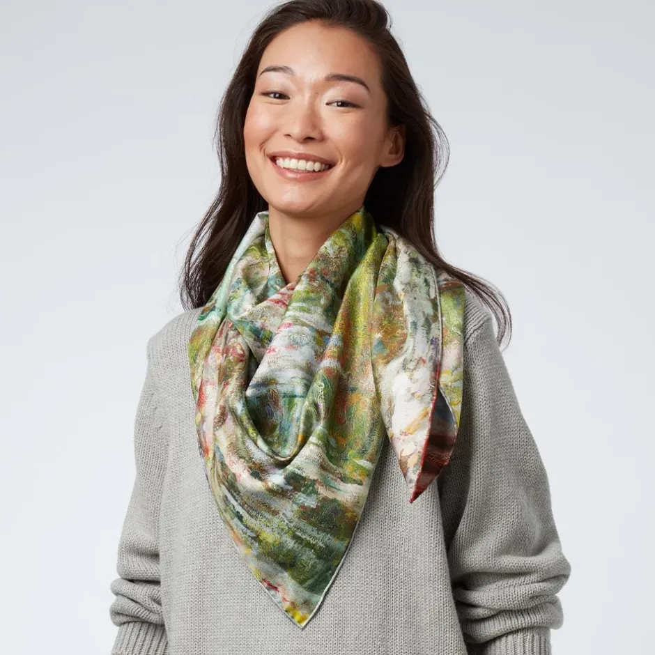 Hot Monet Blooms Double-Sided Square Silk Scarf Scarves & Wraps