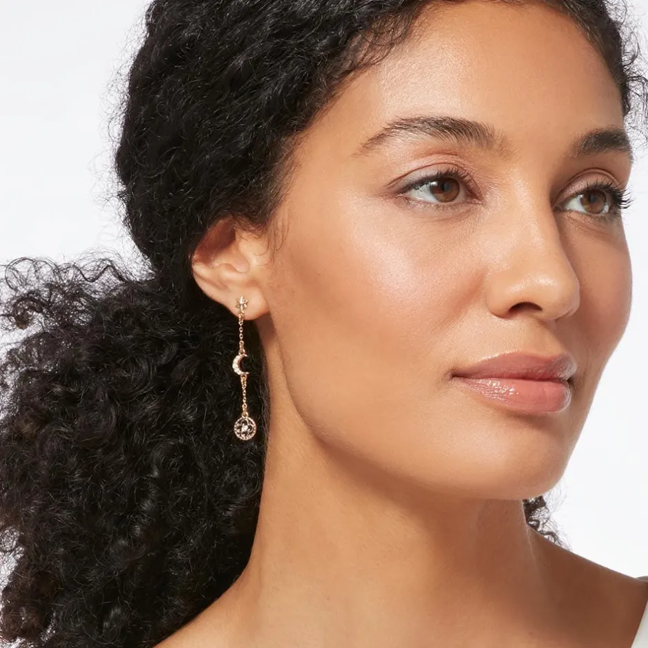 Online Moonface and Crescent Drop Earrings Earrings