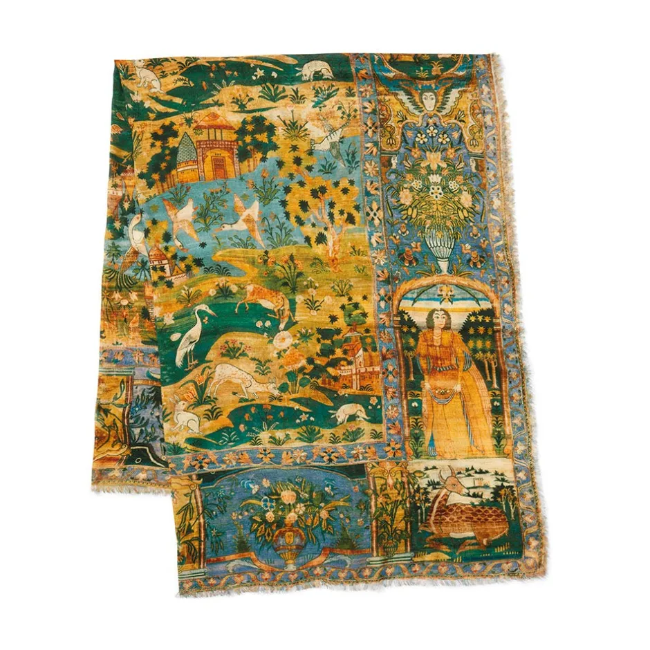 Outlet Persian Pictorial Textile Oversize Oblong Scarf Scarves & Wraps