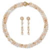 New Philippine Pearl Double-Strand Necklace and Linear Drop Earrings Set Jewelry Sets