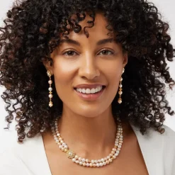 New Philippine Pearl Double-Strand Necklace and Linear Drop Earrings Set Jewelry Sets