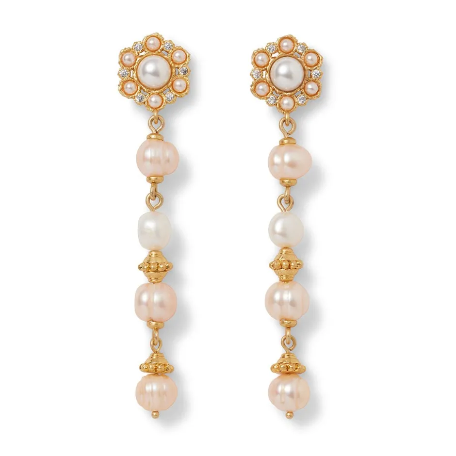 New Philippine Pearl Double-Strand Necklace and Linear Drop Earrings Set Jewelry Sets