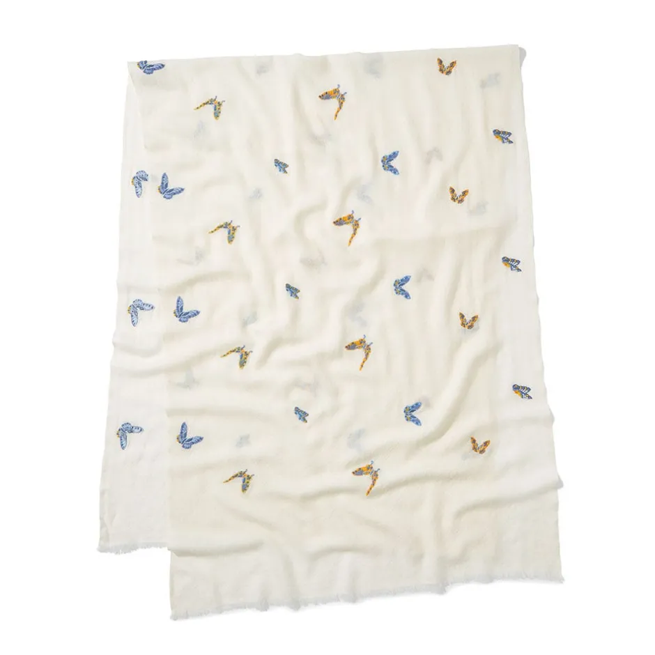Hot Qing Embroidered Butterflies Oblong Scarf Scarves & Wraps