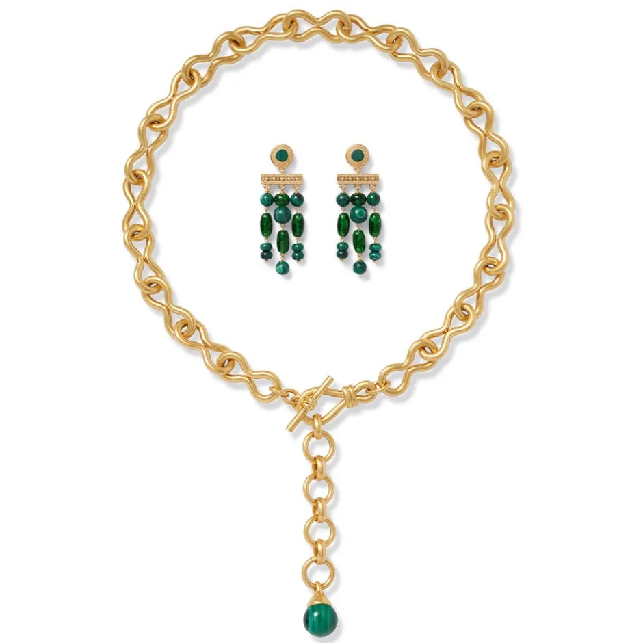 Discount Roman Malachite Statement Necklace and Chandelier Earrings Set Jewelry Sets