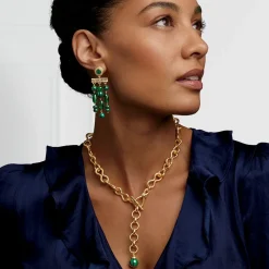 Discount Roman Malachite Statement Necklace and Chandelier Earrings Set Jewelry Sets