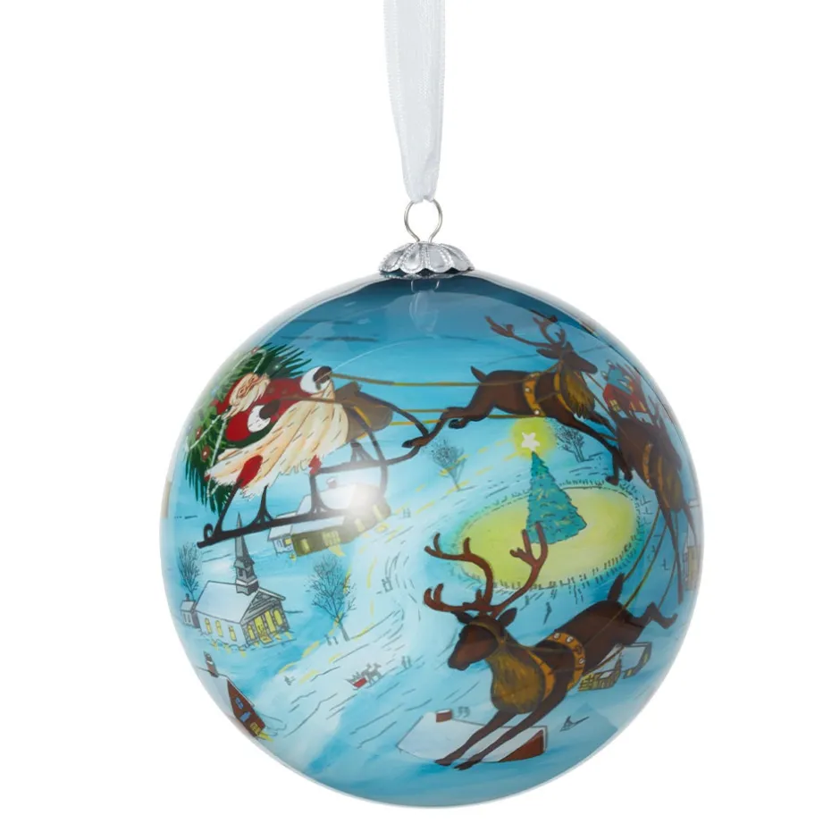 Best Santa and Reindeer Hand-Painted Glass Ornament Ornaments