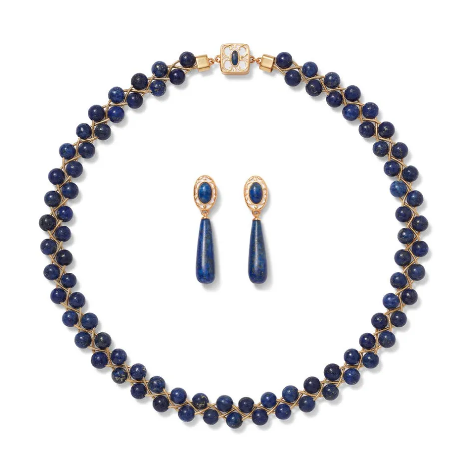 Best Spanish Baldric Lapis Braided Necklace and Elongated Drop Earrings Set Jewelry Sets